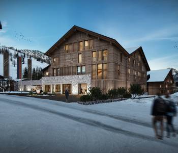 Grafik Neubau Außenansicht Familienhotel Gorfion Liechtenstein Winter