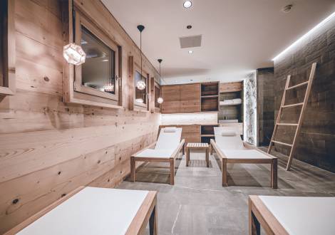 Ruheliegen im Wellnessbereich des Familienhotel Gorfion Liechtenstein