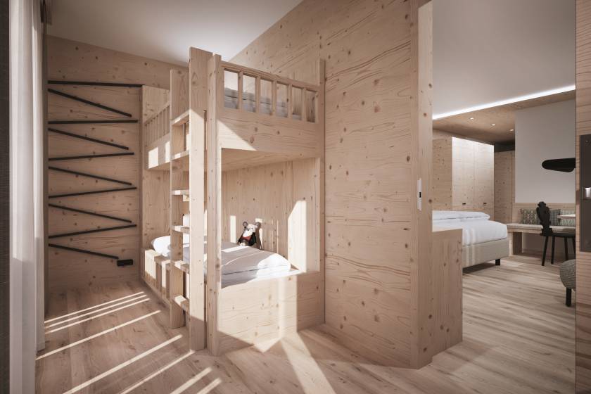 Stockbett mit Murmelbahn im Familienhotel Gorfion in Liechtenstein